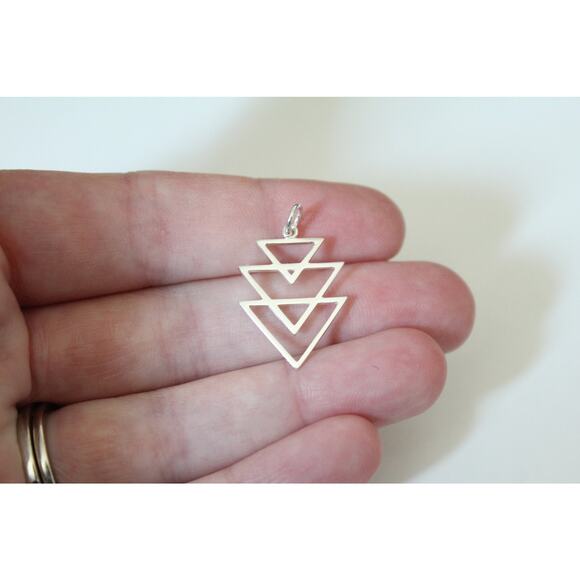 Sterling Silver Stacked Triangle Pendant, Silver Stacked Triangle Charm - Picture 1 of 4
